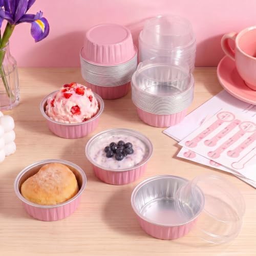 Mini Cake Pans with Lids, Aluminum Foil Cupcake Baking Cups - 5oz