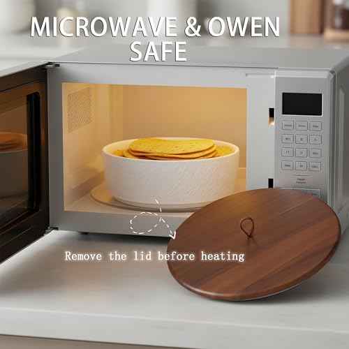 Ceramic Tortilla Warmer with Wooden Lid & Silicone Seal – 8 Inch