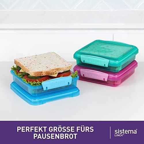 Sistema 3-Piece Sandwhich Containers, 1.9-Cup, Blue/Green/Pink