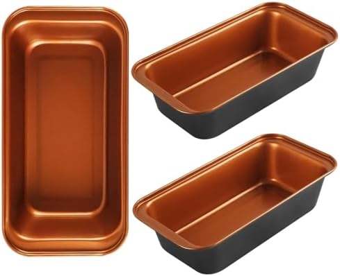 9x4 Inch Loaf Pan 3 Pack, Carbon Steel Nonstick Copper Bread Pan