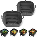 [2 Pack] Silicone Air Fryer Liners Square - Reusable Airfryer Basket
