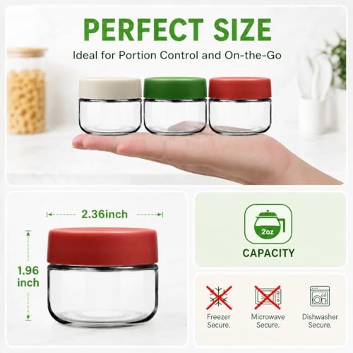 EONJOE 2 oz Glass Dressing Containers With Lids, Sauce Jars for Lunch