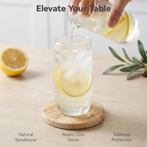 Absorbent Sandstone Drink Coasters Set of 6 with Holder, 4" Round