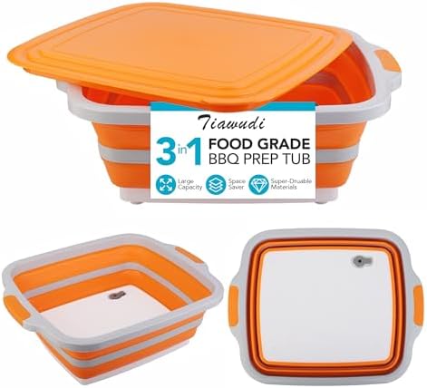 Tiawudi Large Collapsible BBQ Prep Tub with Lid(4.22 Gal/16L)