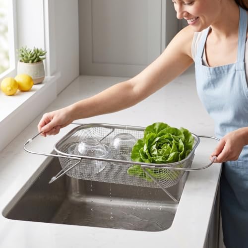 Over the Sink Strainer, Expandable Stainless Steel Basket Mesh