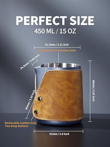Handleless Milk Frothing Pitcher 450ml/15oz,304 Stainless steel