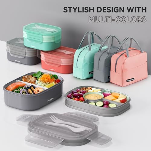 2 Layers Bento Box, All-in-One Stackable Lunch Container with