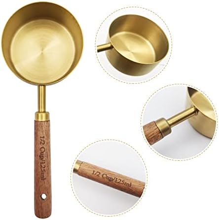 Gold Measuring Cups and Spoons Set with Fragrant Wood Handle