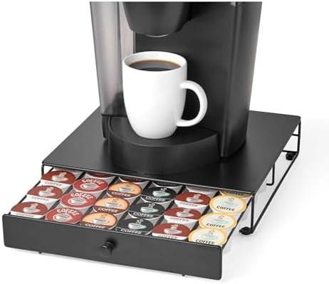 Nifty Coffee Pod Drawer – Compatible with K-Cups, 36 Pod Pack Holder, Non-Rolling, Compact Under Coffee Pot Storage Sliding Drawer, Home Kitchen Counter Organizer, Black