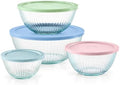 Pyrex Ribbed Glass Mixing Bowl Set with Pastel Lids, 8 Piece Nesting