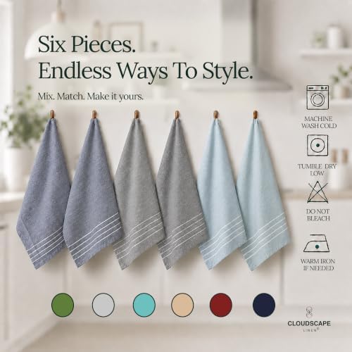 CLOUDSCAPE Kitchen Towels Cotton, Pack of 6, Absorbent, 18"x28", AIG