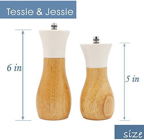 Tessie & Jessie Salt Grinder White Wooden Pepper Grinder Sea Salt And Pepper - Image 2