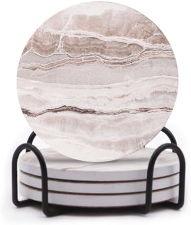 LIFVER Absorbent Coaster Sets of 4, Drink Coasters with Holder, Marble