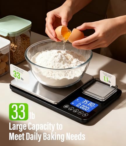 Digital Dual Platform Kitchen Scale, 33 lb Large & 1.1 lb Mini Food