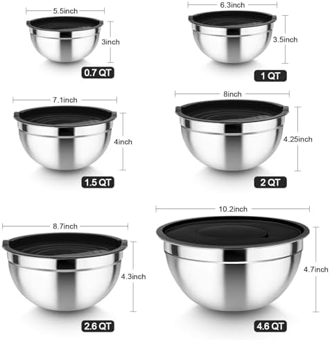 TeamFar Mixing Bowls Set of 6, Stainless Steel Nesting Mixing Salad