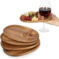 PICNIC TIME Wine Appetizer Plates, Set of 4 Wooden Cocktail Plates with Glass Holder, Mini Charcuterie Boards for Wine and Cheese Parties, Acacia Cheese Board Serving Trays (Oval - Acacia Wood)