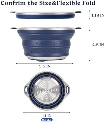 Collapsible Colander Set with Silicone Mat,2-in-1 Stainless Steel