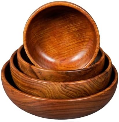 Wooden Salad Bowls Set, Pack of 4 Handmade Mixing Bowls for Home and