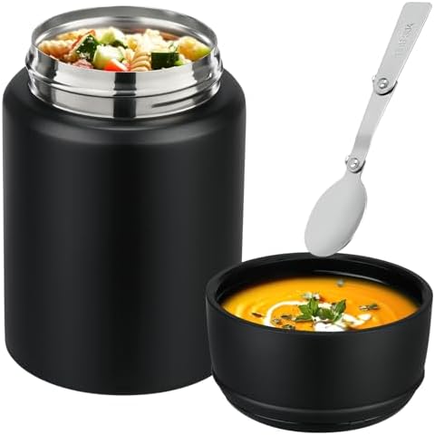 Aimsnk Soup Thermo for Hot Food Kids Insulated Food Jar, Black-Pure