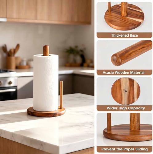 Acacia Wood Paper Towel Holder, Countertop, Natural Wood