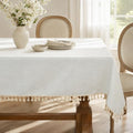 Laolitou Off White Rectangle Tablecloth with Tassels 55x75 Inch
