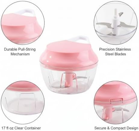 Manual Vegetable Chopper with Pull String, Metal Blades for Garlic