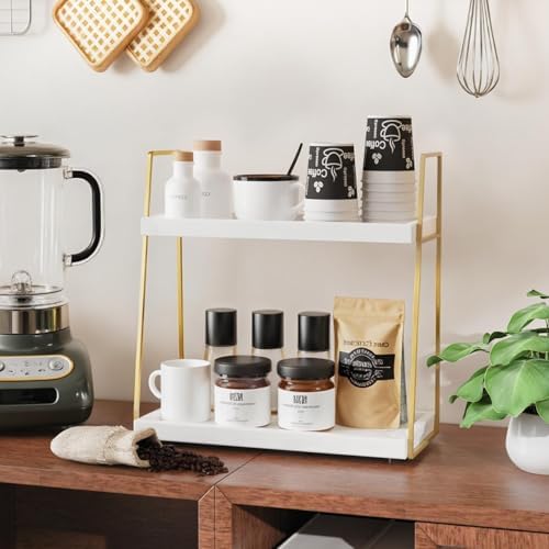 Coffee Bar Organizer for Countertop, 2-Tier Wooden Shelf