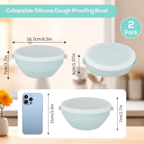 Set of 2 Collapsible Silicone Containers with Lids, 16.8 x 16.8 x 7 cm