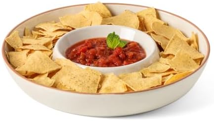 FUN ELEMENTS Ceramic Chips and Dip Serving Tray: 12 Inch Large Divided