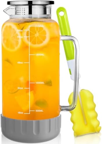 Aofmee 68oz Glass Pitcher with Lid and Handle for Fridge, Grey