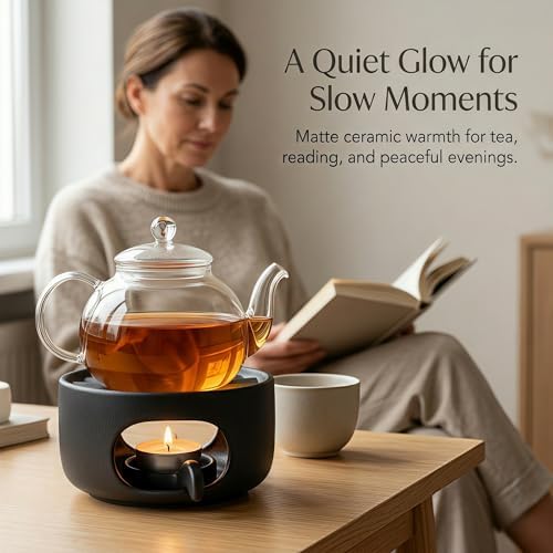 Ceramic Teapot Warmer with Removable Candle Spoon, Tea Pot Warmer Base