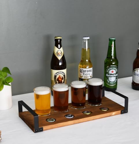 OwlGift Wood Craft Beer Flight w/Bottle Cap Storage Sampler Tray