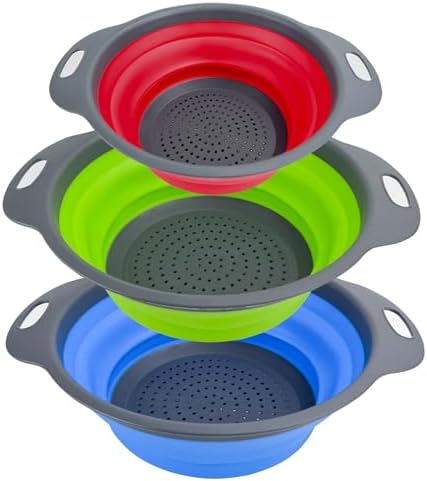 Collapsible Colander Set of 3 Round Silicone Kitchen Strainer Set