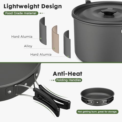 THTYBROS 43-Piece Camping Cookware Set,Large Mess Kit for 6