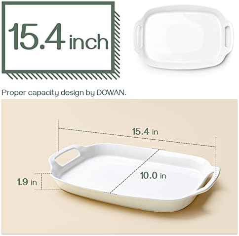 DOWAN Serving Tray with Handles, 15.4" Large Platters for Wedding Decor, Porcelain Serving Dish for Entertaining, White Plates for Salad Meat Fruit Dessert, Set of 2