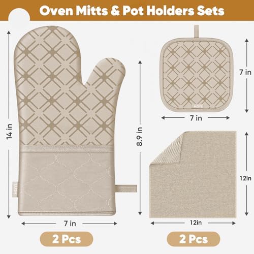 Oven Mitts and Pot Holders Set with Dishcloths, 500 Degree Heat