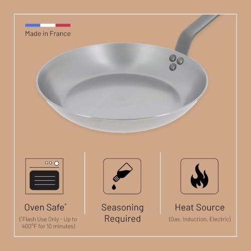 de Buyer MINERAL B Carbon Steel Fry Pan - 8” Diameter, 5.5” Cooking
