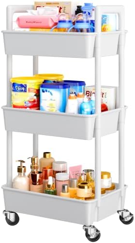 Pipishell 3-Tier Rolling Storage Cart, White