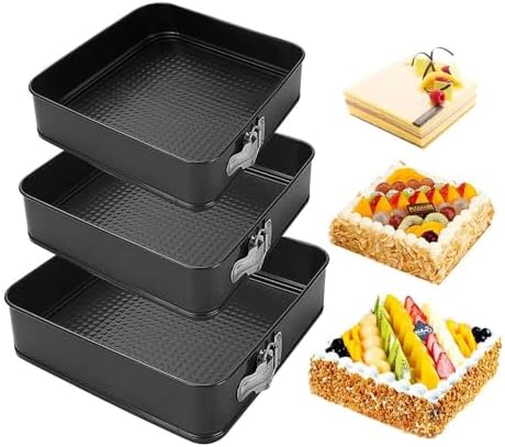 3 Pcs Springform Cake Pan Set, Nonstick Leakproof Square Cheesecake