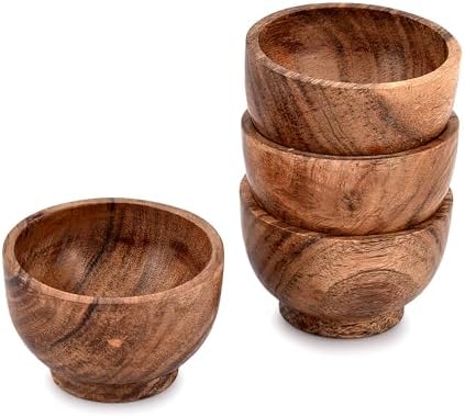EDHAS Bowl Sets Acacia Round Bowl for Condiments, Dip Sauce, Nuts