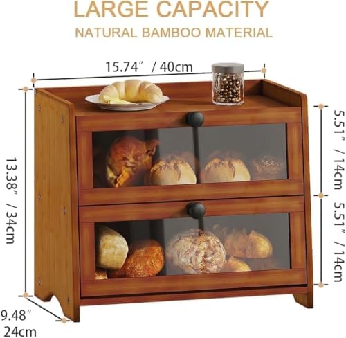 BAMBANG Bread Box for Kitchen Countertop, Extra Large Bamboo Bread Storage Container for Homemade Bread, Double Layer Sourdough Breadox, Bread Bin Organizer for Counter Cabinet Pantry, Brown