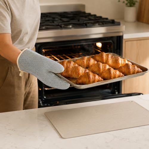 Cotton Oven Mitts 1 Pair, Heat Resistant Blue Oven Mitts