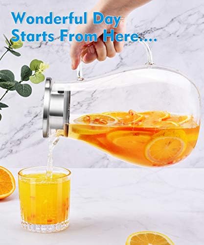 Glass Pitcher, veecom 80oz Water Pitchers with Lid and Spout for