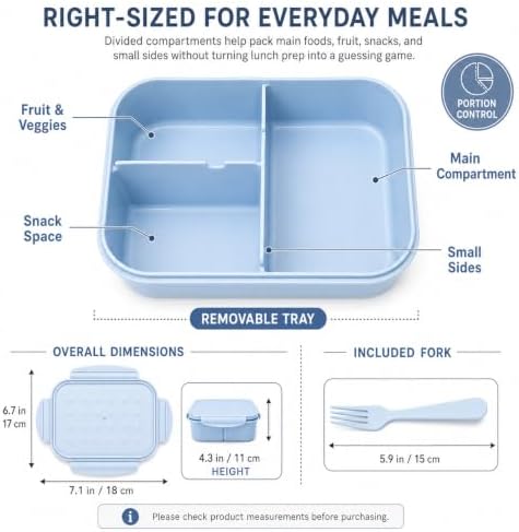 MISS BIG® Kids Bento Lunch Box, 1150ml 3 Compartments, Blue