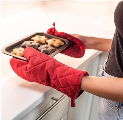 (7 Pcs) Red Kitchen Towel Set: 1 Towel 2 Scrubber Dish Cloths 1 Dish