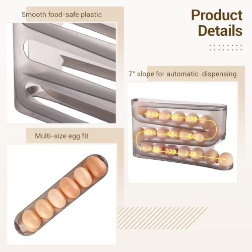 Egg Holder for Fridge, 4-Tier Auto Rolling FIFO Egg Dispenser for Eggs