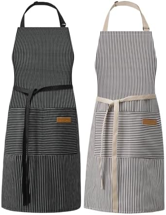 DILLMAN Kitchen Cooking Adjustable Aprons Men Women Bib Chef Stripes