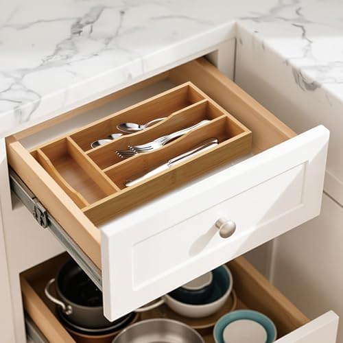 Bamboo Silverware Organizer, 6.7" x 14.2" x 1.6"