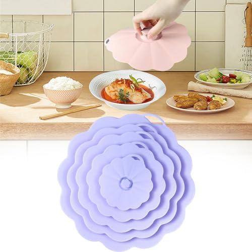 5x Silicone Lids Microwave Splatter Cover, Reusable Leakproof Sealing