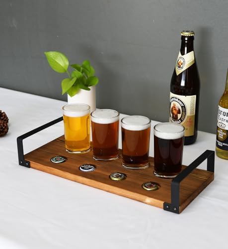 OwlGift Wood Craft Beer Flight w/Bottle Cap Storage Sampler Tray